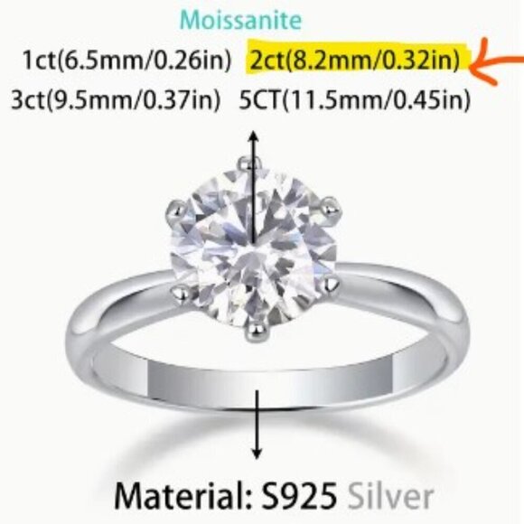 925 Silver Inlaid 2 carats Moissanite Ring - Picture 8 of 9